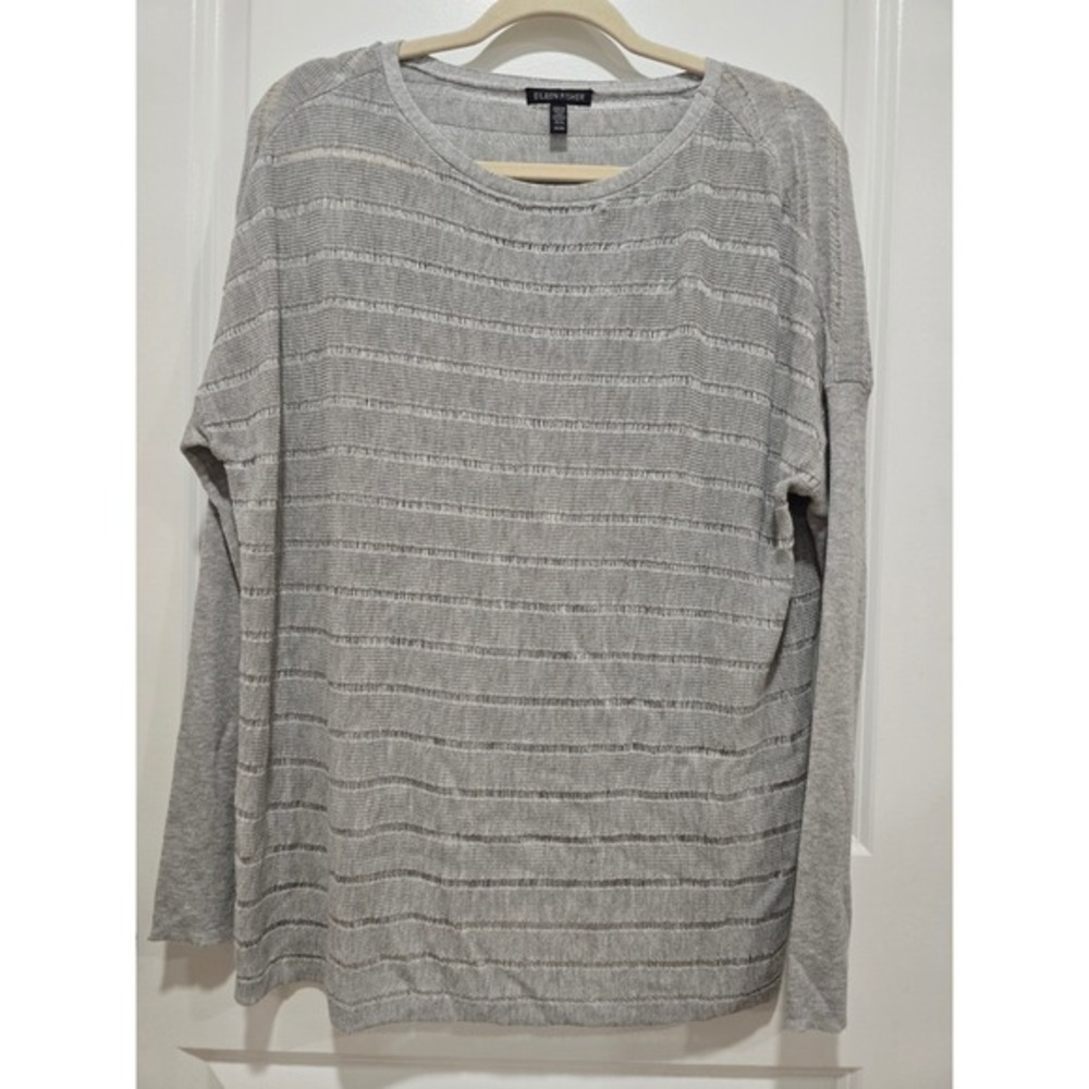 Eileen Fisher Gray Striped Knit‎ Long Sleeve Top Size M/M Womenswear